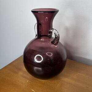 Purple Blown Glass Vase With Applied Handles, unknown maker and origin.